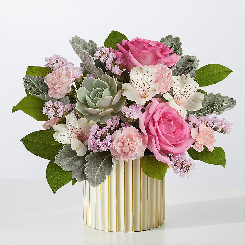 Dusty Rose Bouquet with Ivory Vase – Safeway, Pleasanton CA