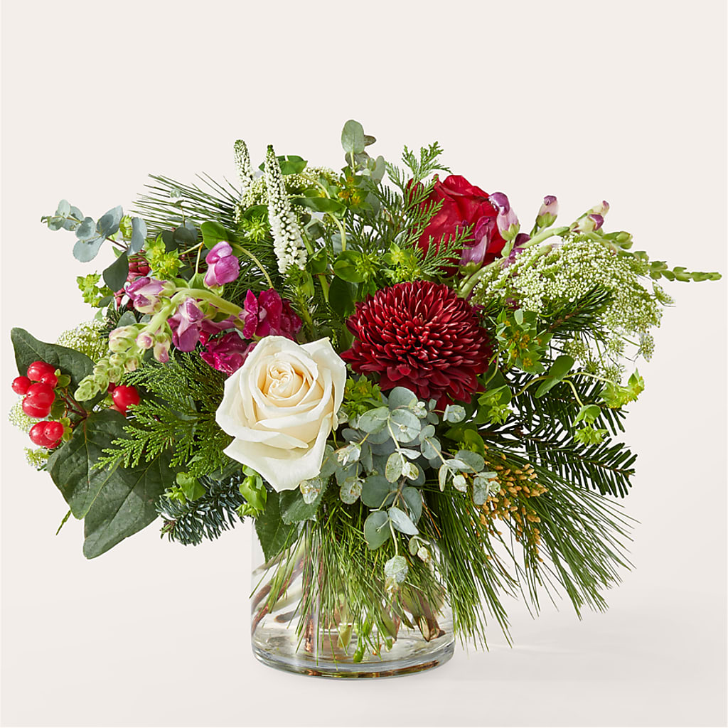 Cranberry Fizz Bouquet – red, white flower arrangement