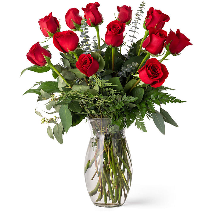 Unforgettable Dozen Rose Red – red flower arrangement | Pleasanton, CA ...