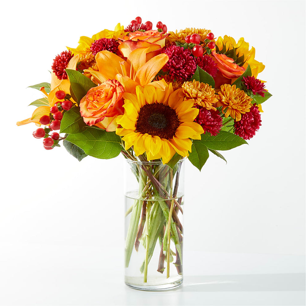 Fall Day Bouquet – orange, peach, red, yellow flower arrangement ...